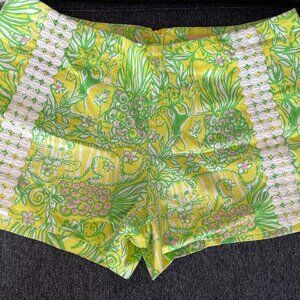 Lilly Pulitzer Shorts Womens 6 Green Crazy Cat House Liza Preppy Yellow Resort